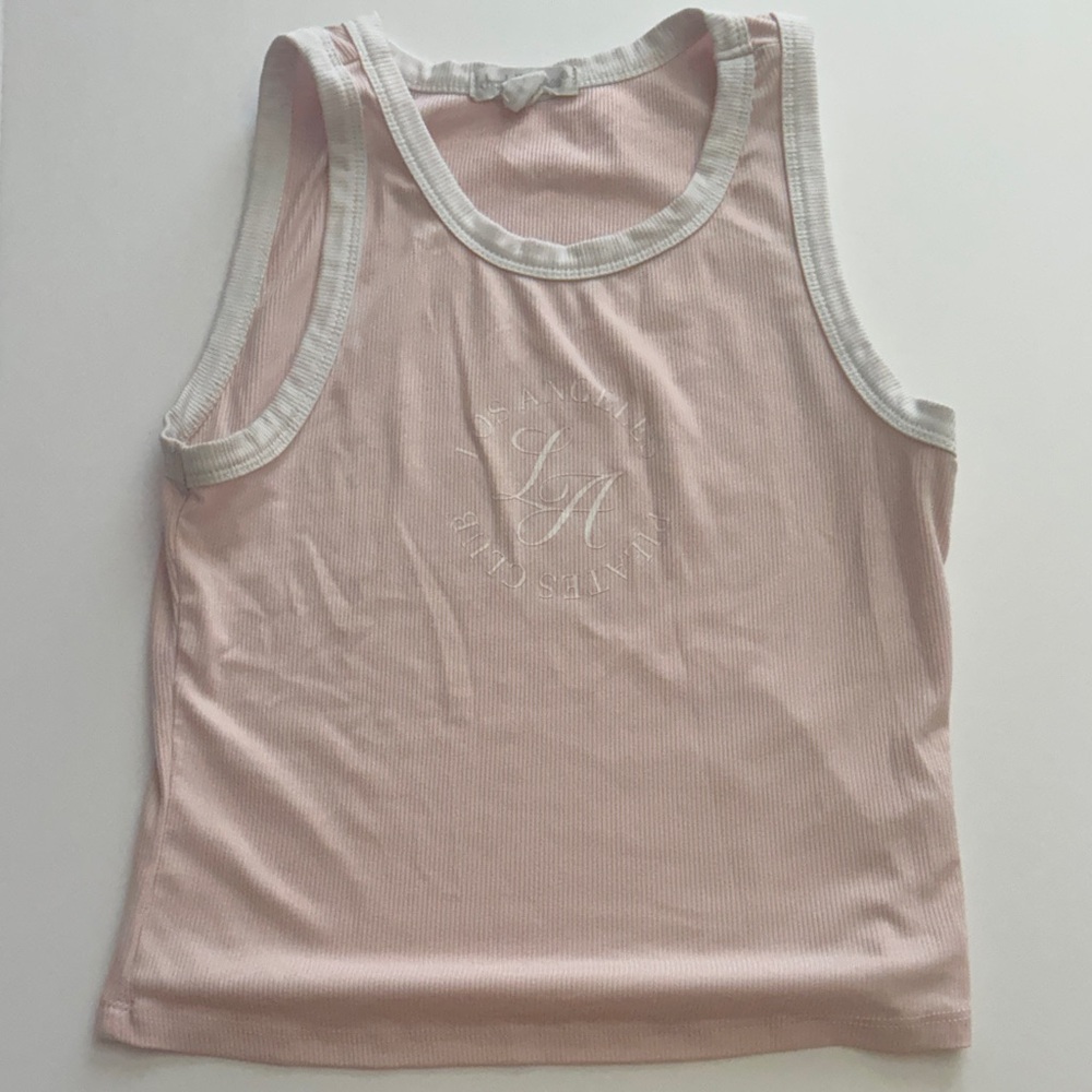 Pink Sleeveless Top with White Trim